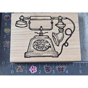 Museum of Modern Rubber Rotary Telephone Vintage 1999 Rubber Stamp Wood #A27